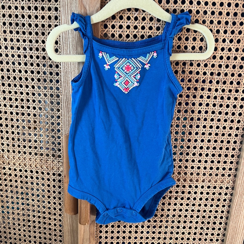 Carter’s 12m Blue Embroidered Baby Tank Bodysuit